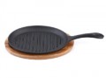 cast iron frying pan sizzling plate with wooden tray Factory